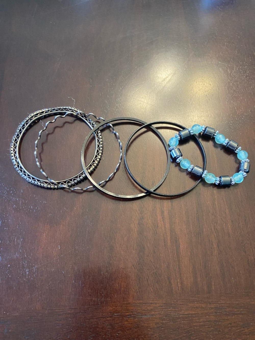 Stackable Black and Aqua Bead Women’s Bracelet Set